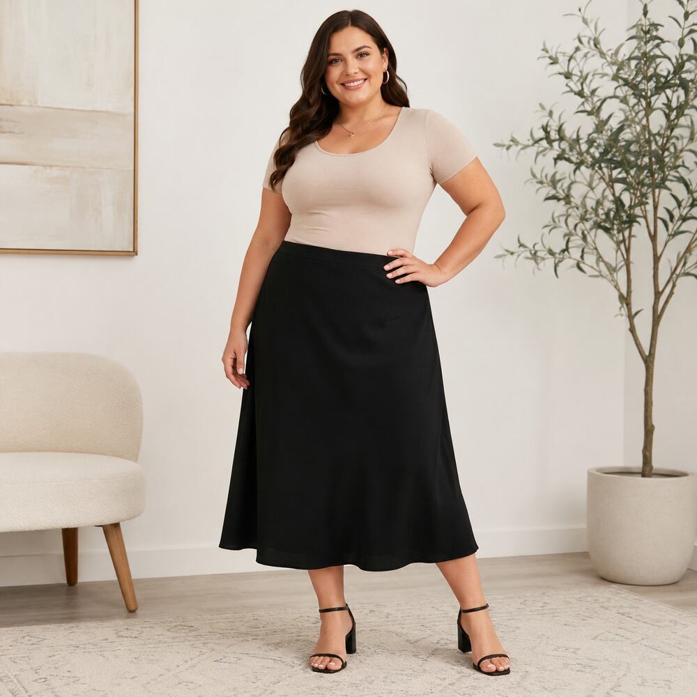 Reformation Black Midi Skirt Women Size 24 High Waist Flowy Minimalist